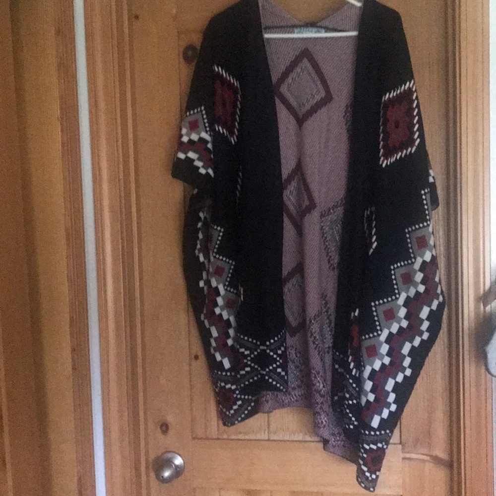 Southwestern Print Poncho Sweater